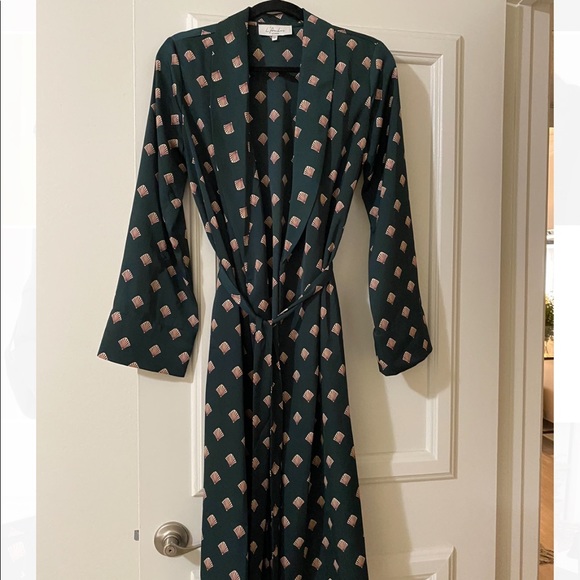 L'Academie Sweaters - L'Academie Green Patterned Long Cardigan with Pink Accents